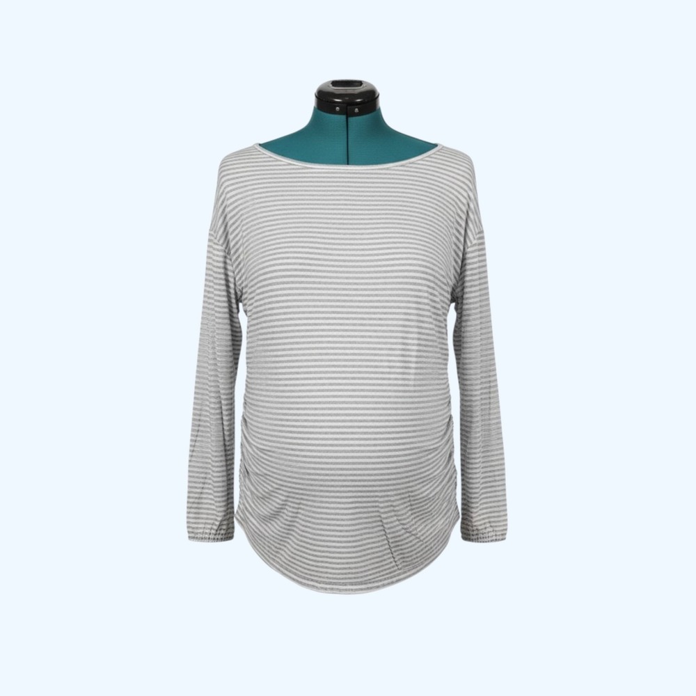 Isabel Maternity by Ingrid & Isabel Striped Long Sleeve Top 2X Gray White Ruched